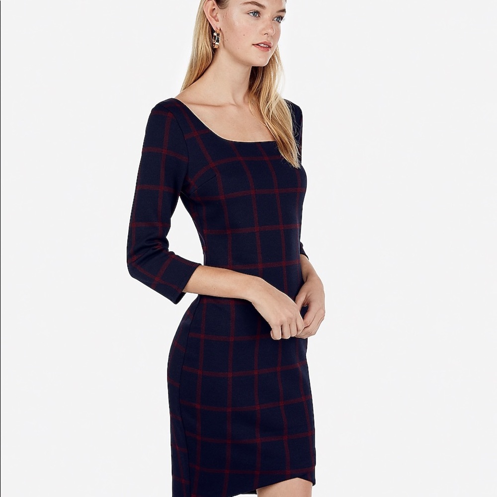 Beautiful Express Plaid Sheath Dress 3/4th Sleeves